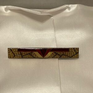 Art Deco Style Brooch with Red and Gold Accents